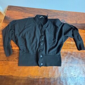 COS Black Wool Button Front Cardigan Sweater Dolman Sleeve Women's M